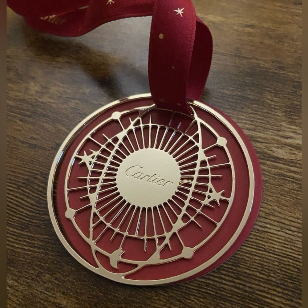 Cartier Red and Silver Holiday Ornament/Gift Tag New